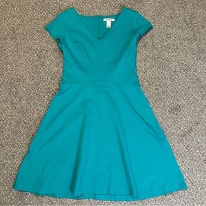WHBM Ponte StretchDress Womens Sz 6 Emerald/ Teal Solid Empire Cap Sleeve Summer